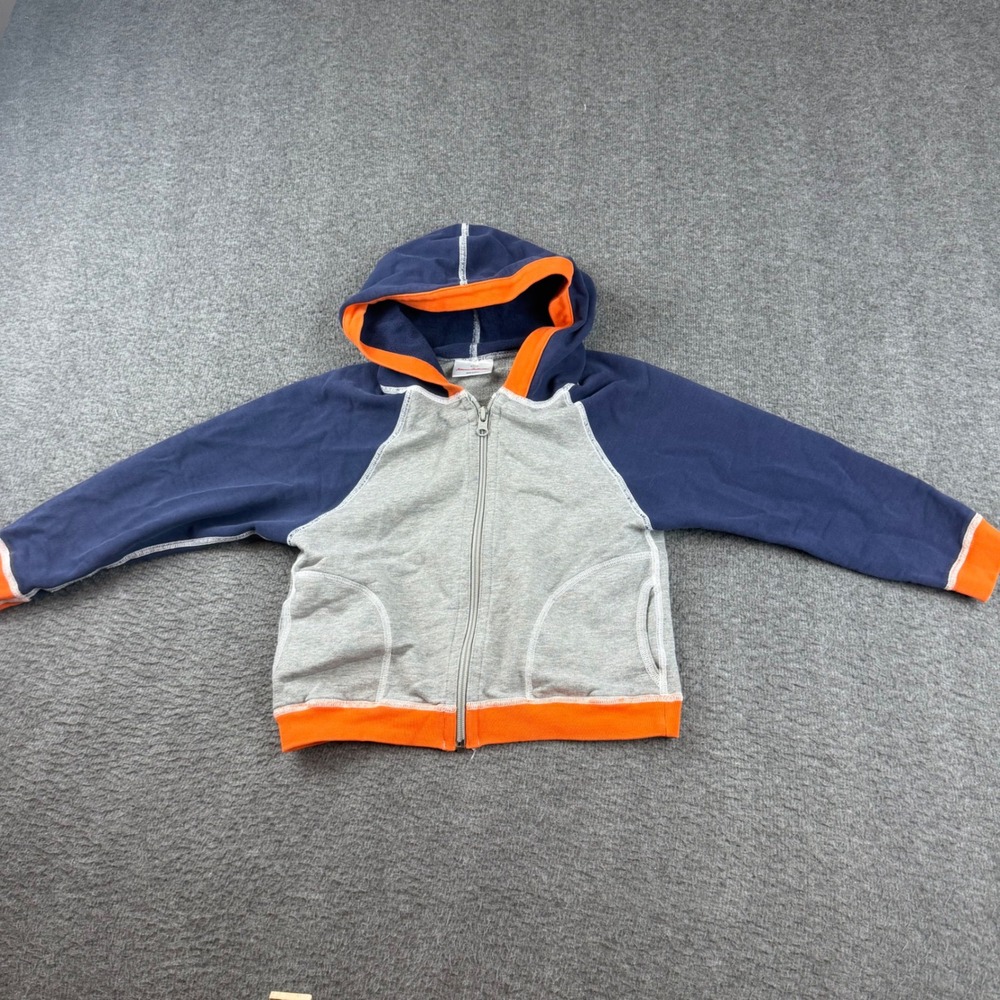 Hanna Andersson Zip Hoodie Unisex Kids 100 Grey Navy Orange Colorblock Raglan
